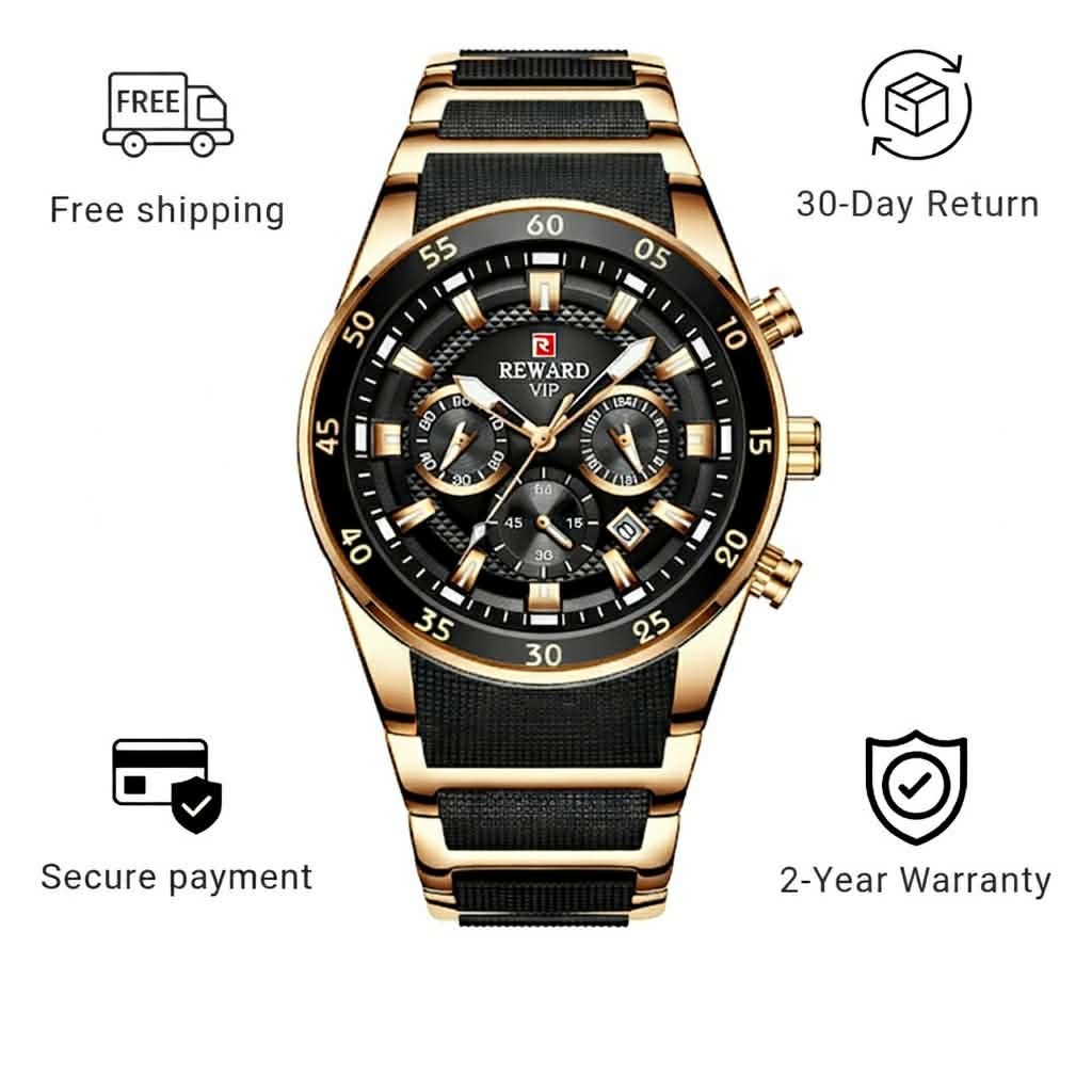 REWARD Men's Gold & Black Stainless Steel Chronograph Watch