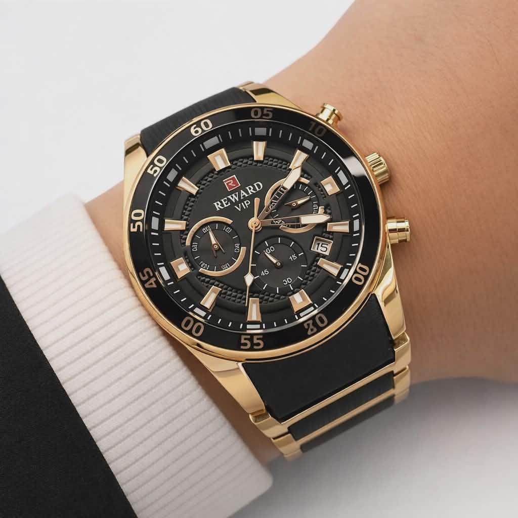 REWARD Men's Gold & Black Stainless Steel Chronograph Watch