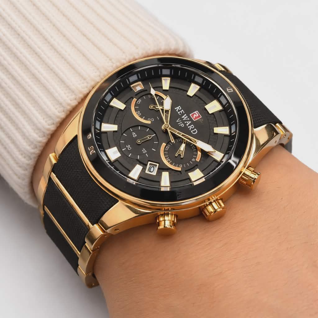 REWARD Men's Gold & Black Stainless Steel Chronograph Watch