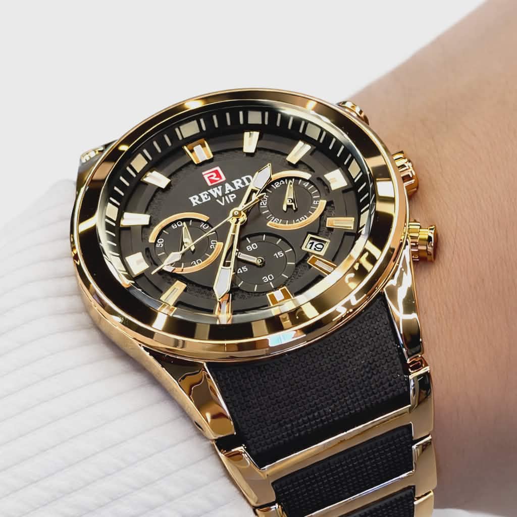 REWARD Men's Gold & Black Stainless Steel Chronograph Watch