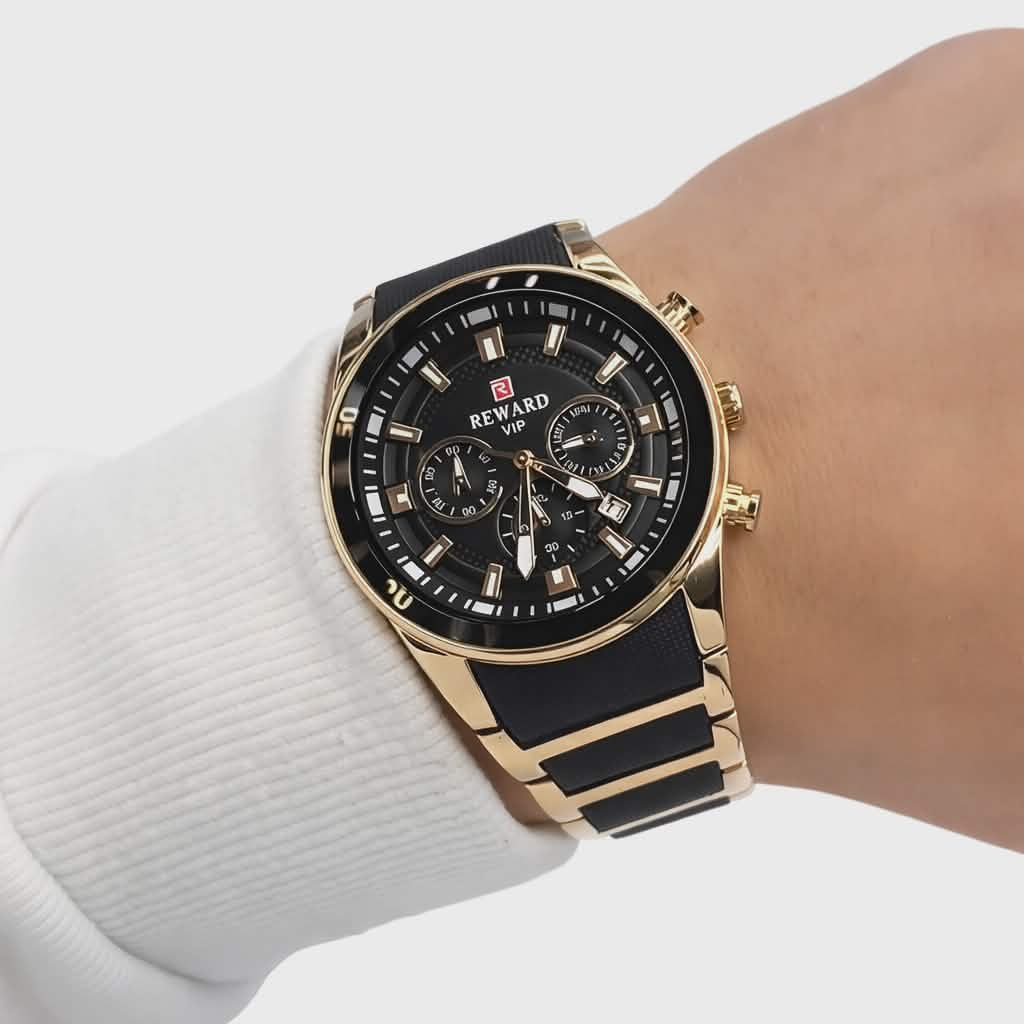 REWARD Men's Gold & Black Stainless Steel Chronograph Watch