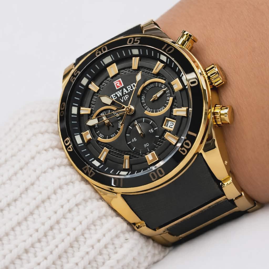 REWARD Men's Gold & Black Stainless Steel Chronograph Watch