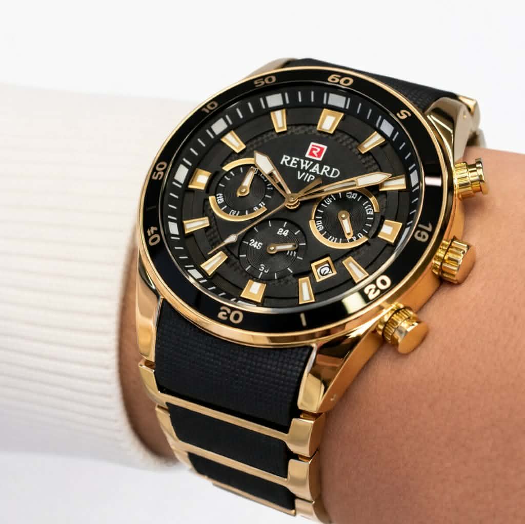 REWARD Men's Gold & Black Stainless Steel Chronograph Watch