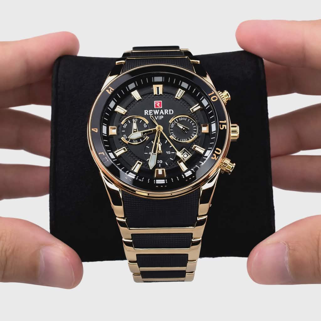 REWARD Men's Gold & Black Stainless Steel Chronograph Watch