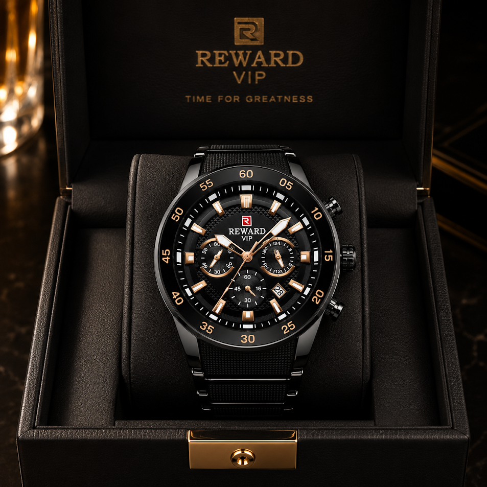 Luxury Gold & Black Stainless Steel Chronograph Watch