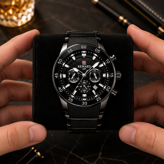 Luxury Gold & Black Stainless Steel Chronograph Watch