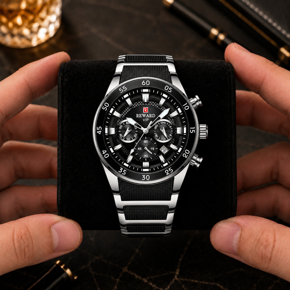 Luxury Gold & Black Stainless Steel Chronograph Watch