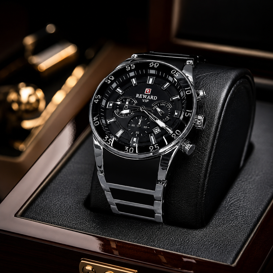 Luxury Gold & Black Stainless Steel Chronograph Watch